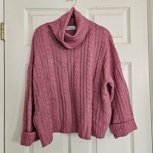 Miracle Pink Cable Knit Turtleneck Sweater
